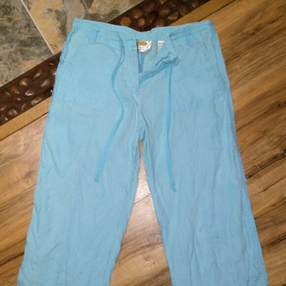 Talbots Pants - Talbots Irish Linen Capri Pants Womens Size 10 Blue Wide Leg